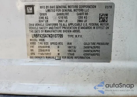 2019 Buick Envision Essence z USA, uszkodzony, nr VIN LRBFX2SA7KD107709